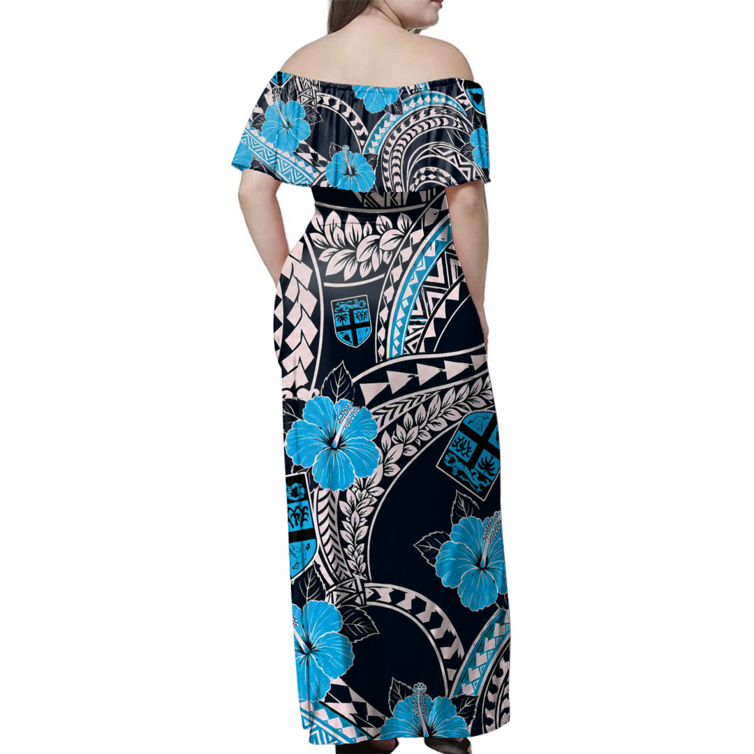Fiji Woman Off Shoulder Long Dress Hibiscus Polynesian Pattern