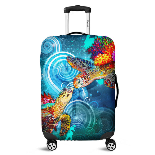 Hawaii Luggage Cover Turtle Kiss Ocean Galaxy