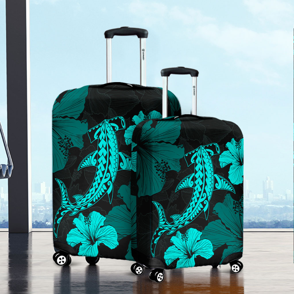 Hawaii Luggage Cover Hammerhead Shark Hibiscus Flower