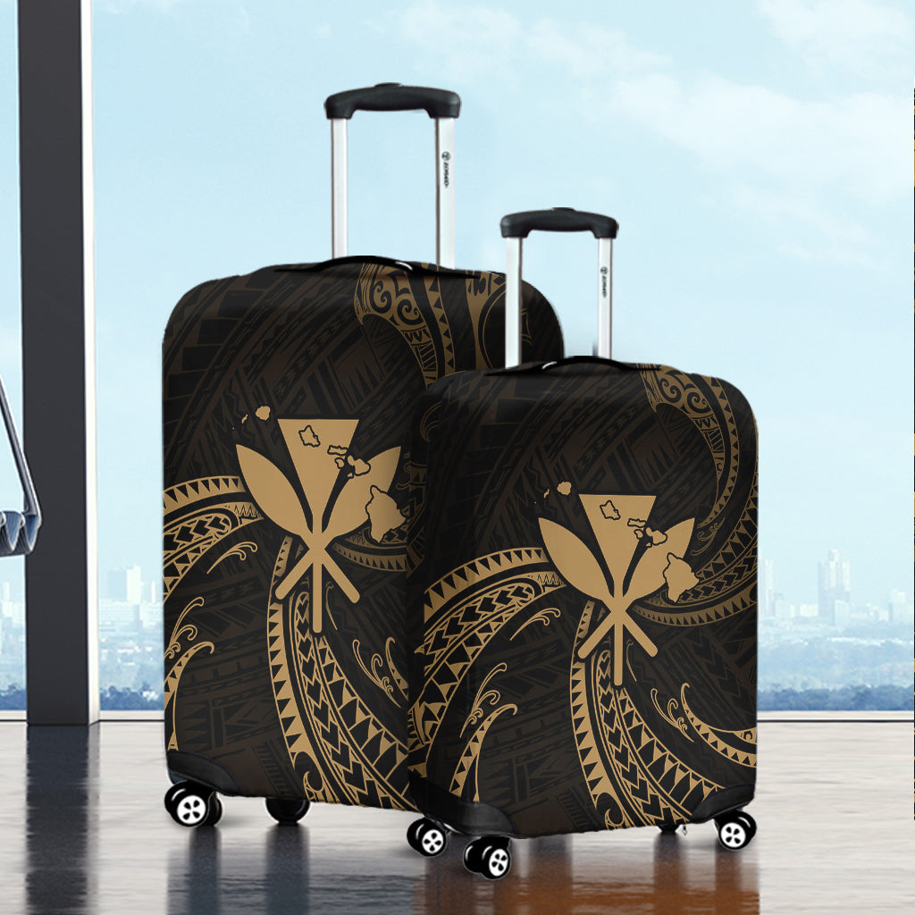 Hawaii Luggage Cover Kanaka Map Tribal Wave