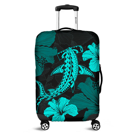 Hawaii Luggage Cover Hammerhead Shark Hibiscus Flower