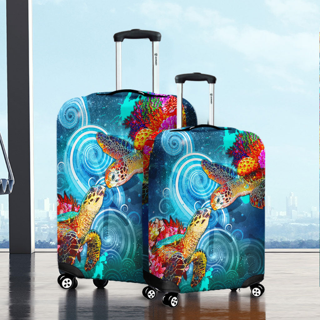 Hawaii Luggage Cover Turtle Kiss Ocean Galaxy