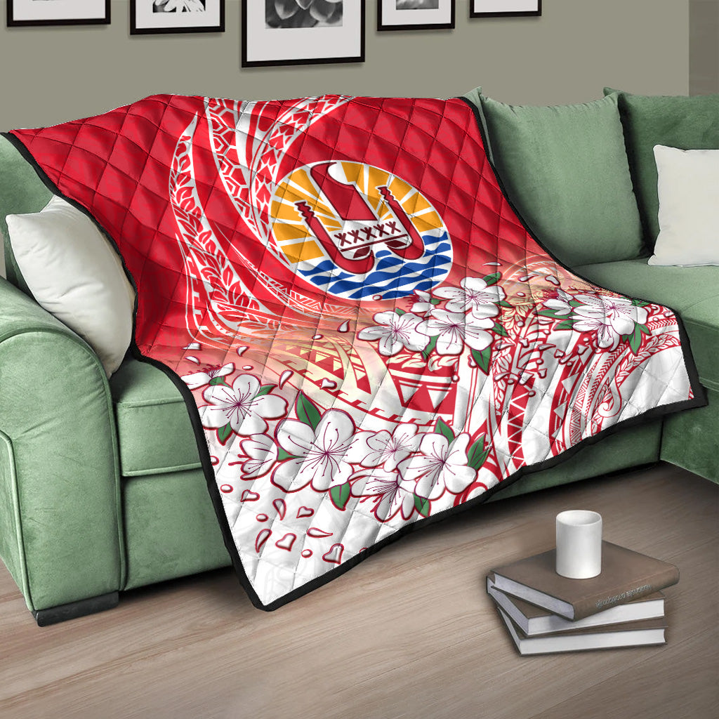 Tahiti Premium Quilt Polynesian Pattern Style White Flowers