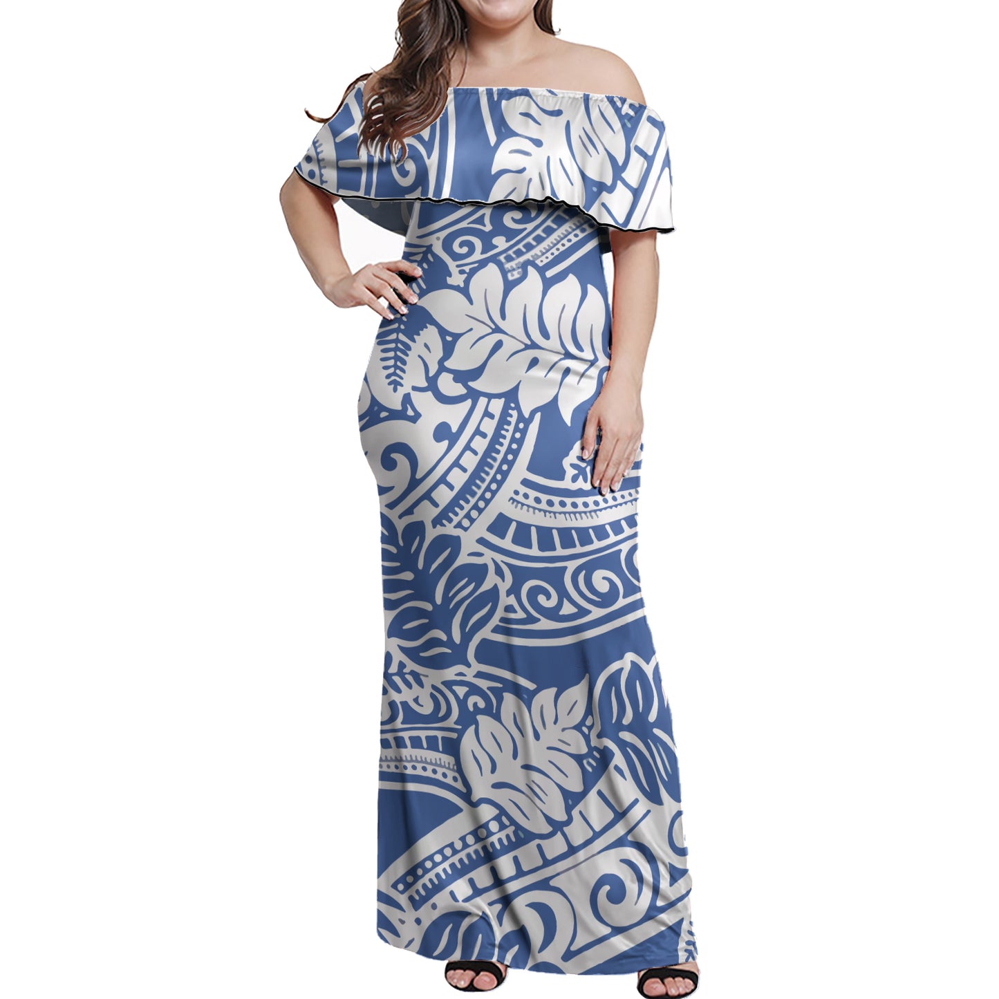 Polynesian Woman Off Shoulder Long Dress - Polynesian Pattern 10
