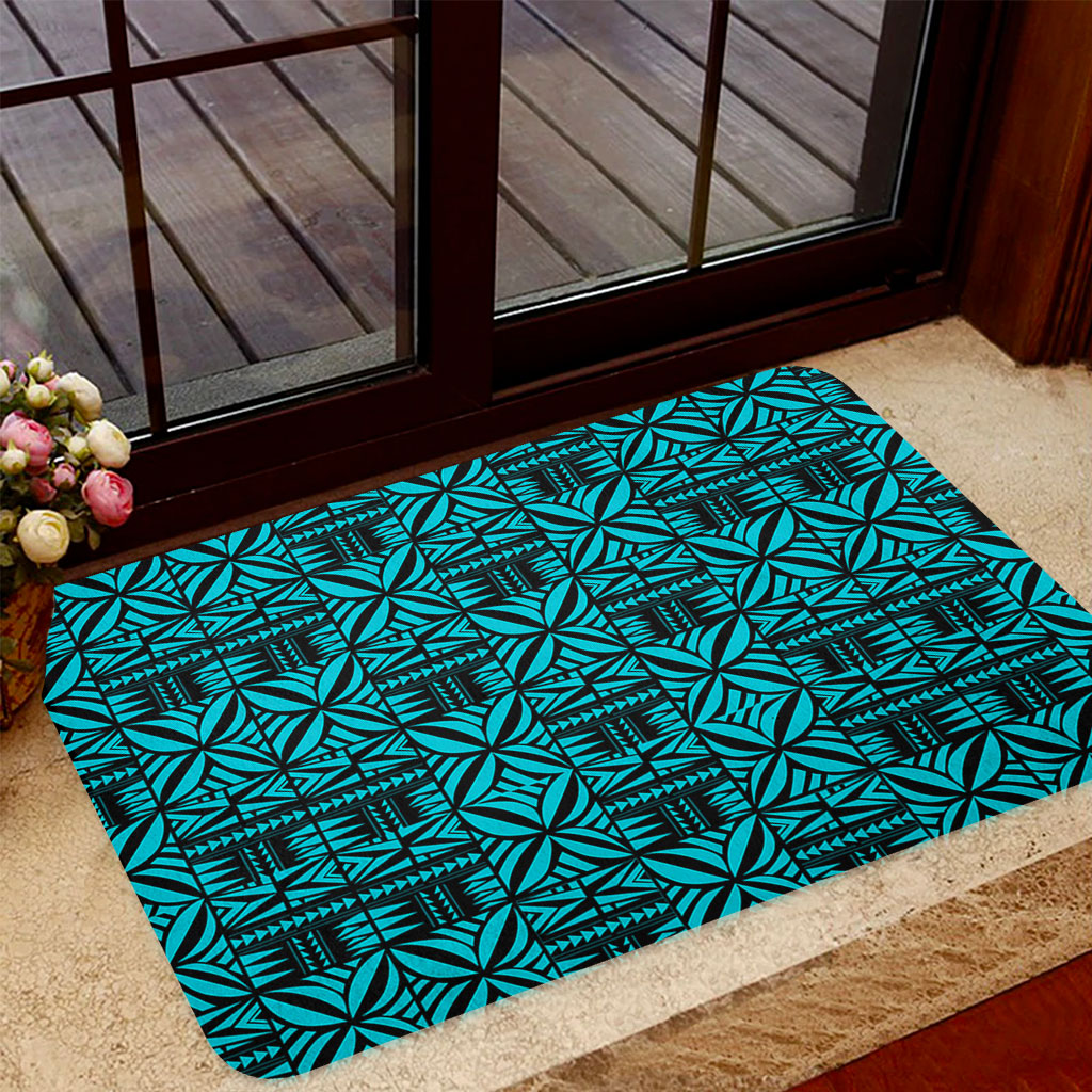Samoa Door Mat Design Stretch Print Fabric Turquoise