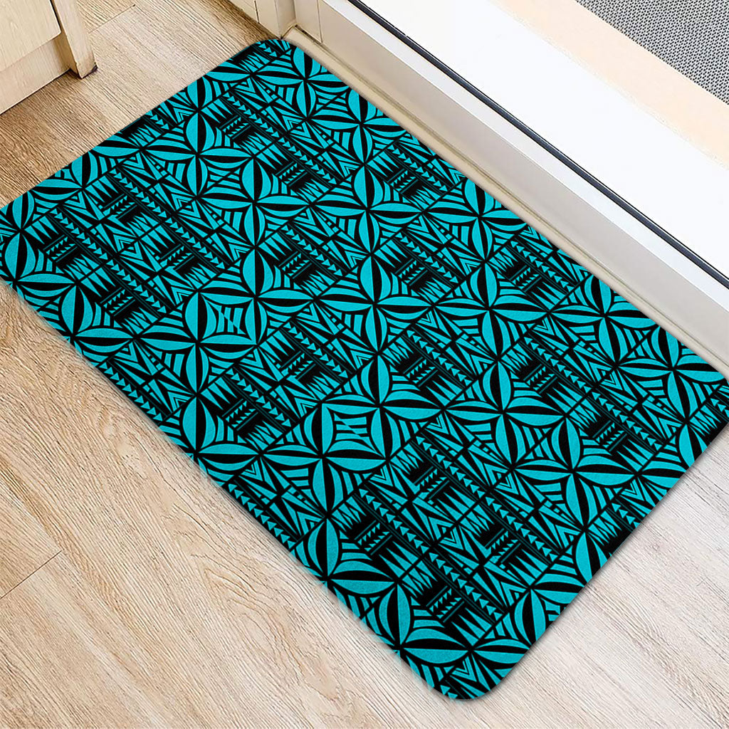 Samoa Door Mat Design Stretch Print Fabric Turquoise