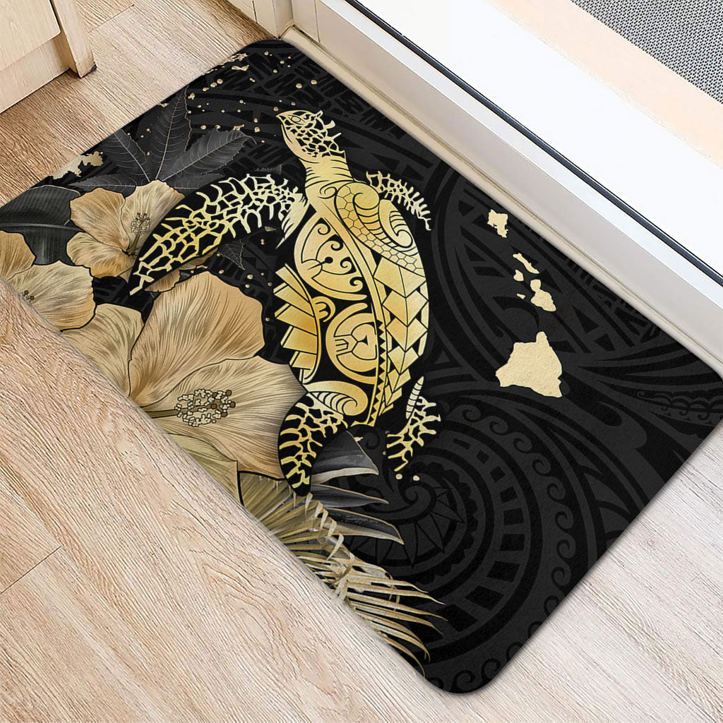 Hawaii Door Mat Turtle Hibiscus Gold