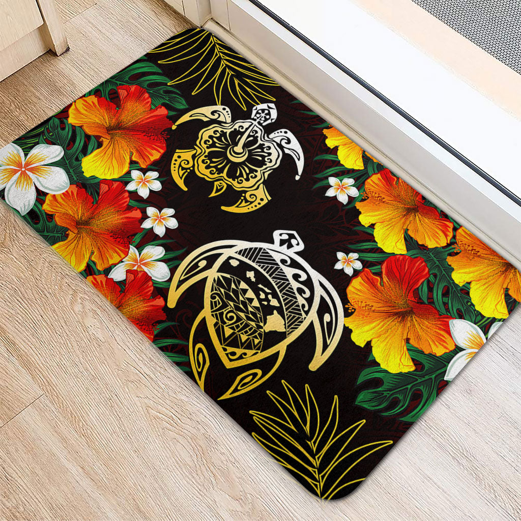 Hawaii Door Mat Polynesian Tribal Floral Turtle