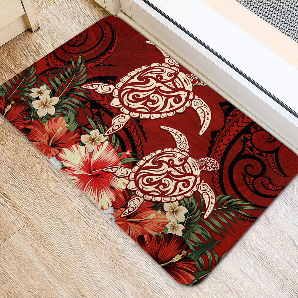 Hawaii Door Mat Polynesia Turtle Drawing Tropical Flower
