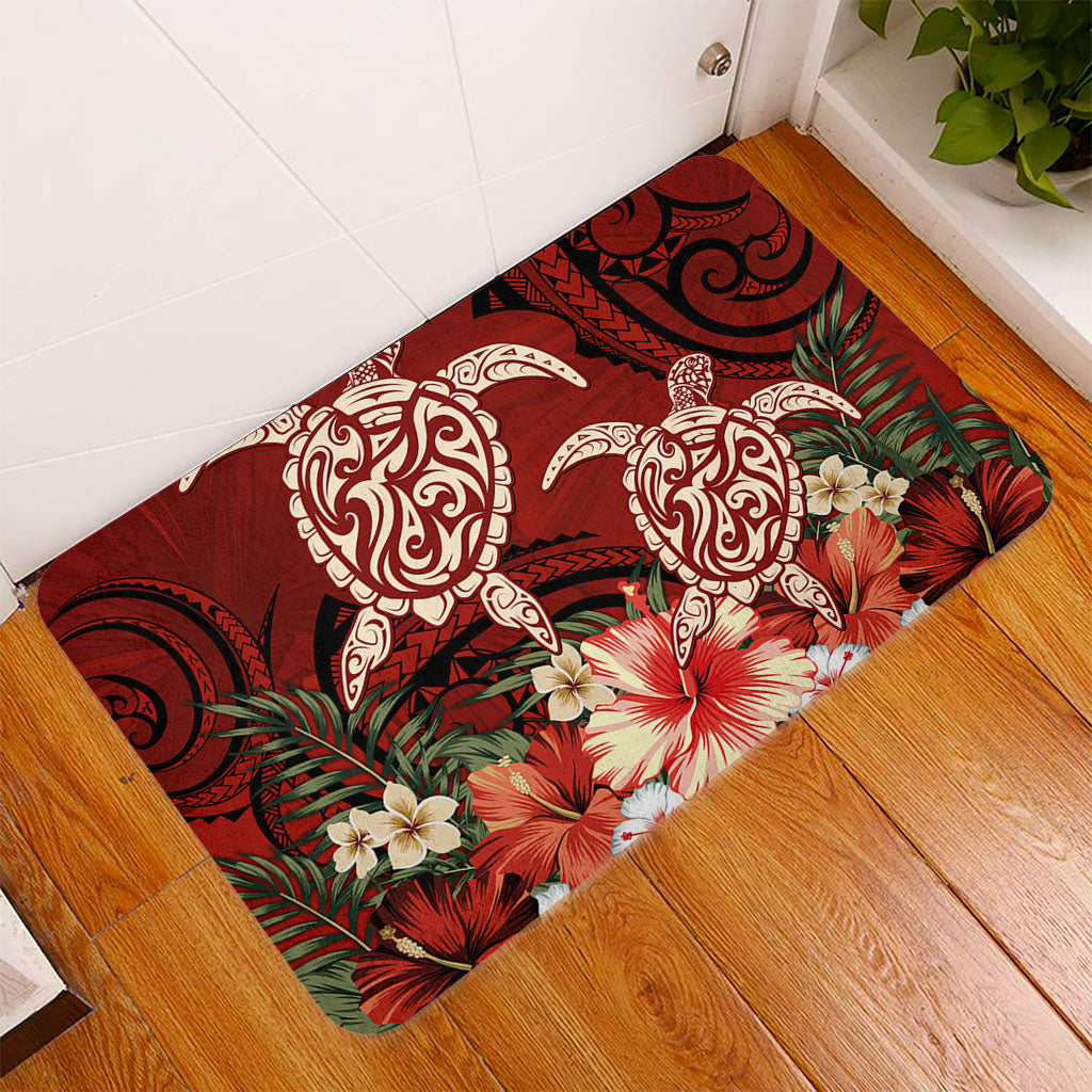 Hawaii Door Mat Polynesia Turtle Drawing Tropical Flower
