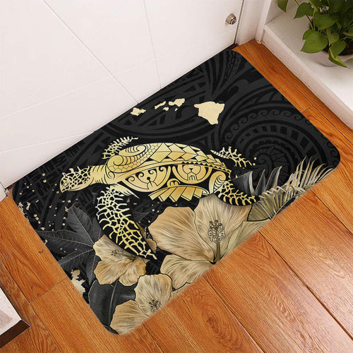 Hawaii Door Mat Turtle Hibiscus Gold