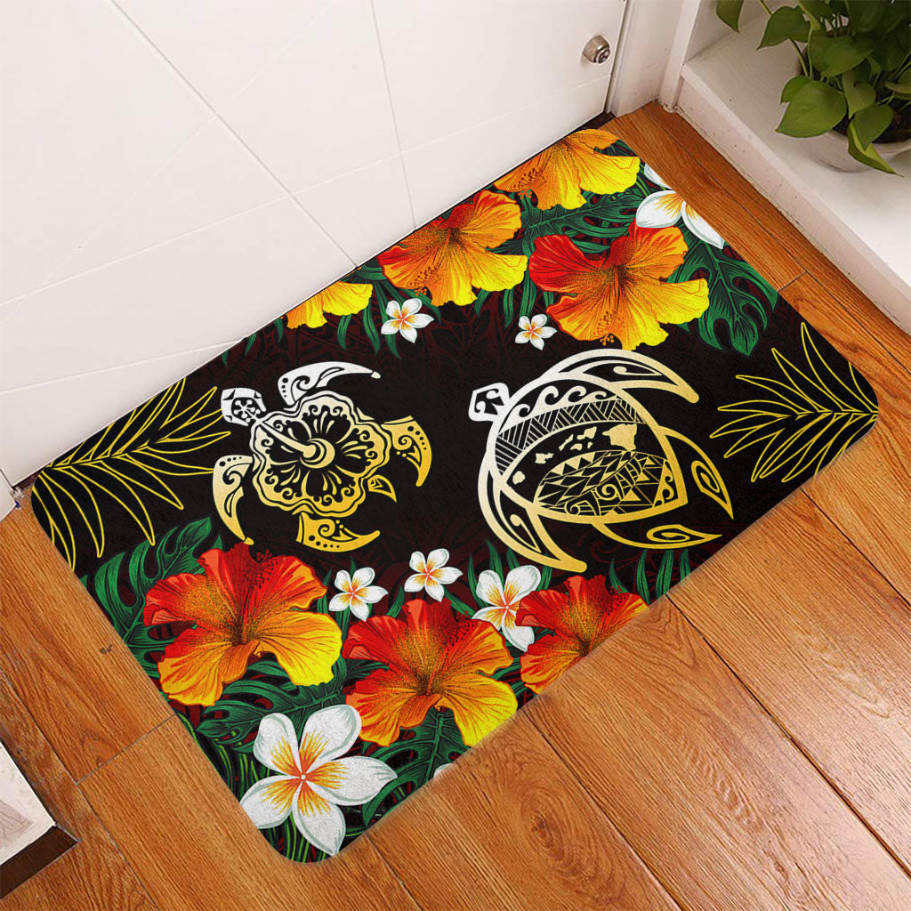 Hawaii Door Mat Polynesian Tribal Floral Turtle