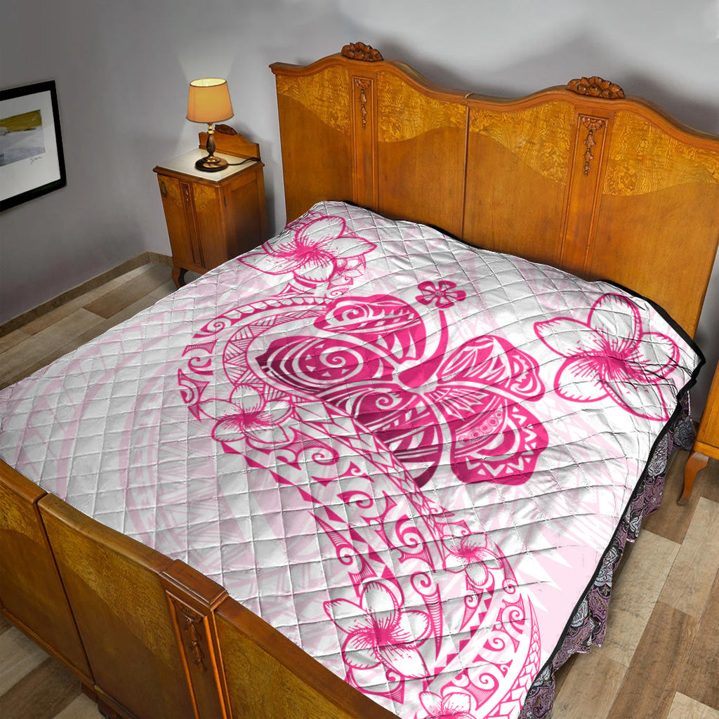 Hawaii Premium Quilt Pink Hibiscus And Plumeria Flowers Polynesian Decor