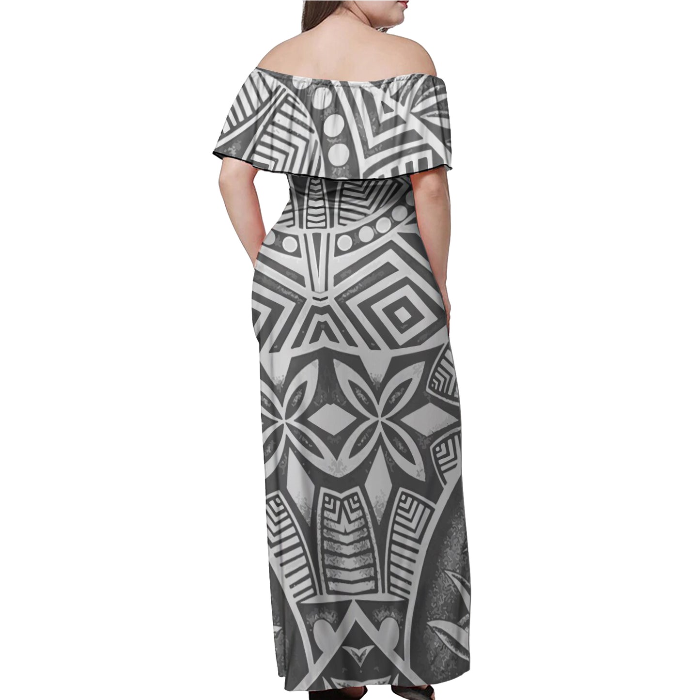 Polynesian Woman Off Shoulder Long Dress - Polynesian Pattern 11