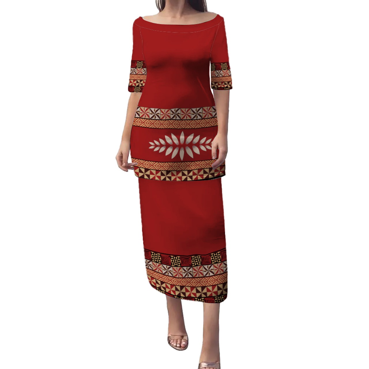 Tonga Combo Puletasi And Shirt Ngatu Design Pattern