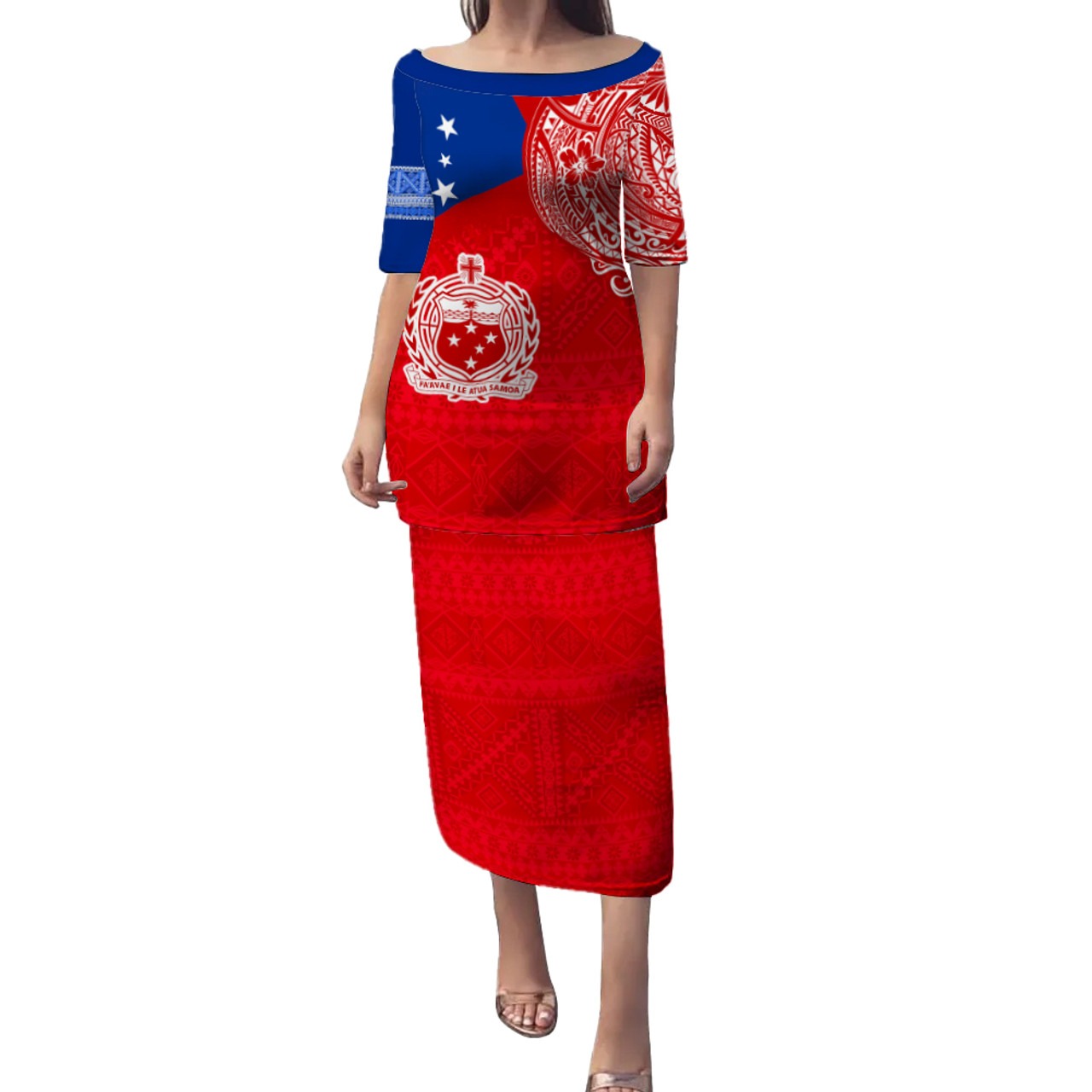 Samoa Combo Puletasi And Shirt Polynesian Flag With Coat Of Arms