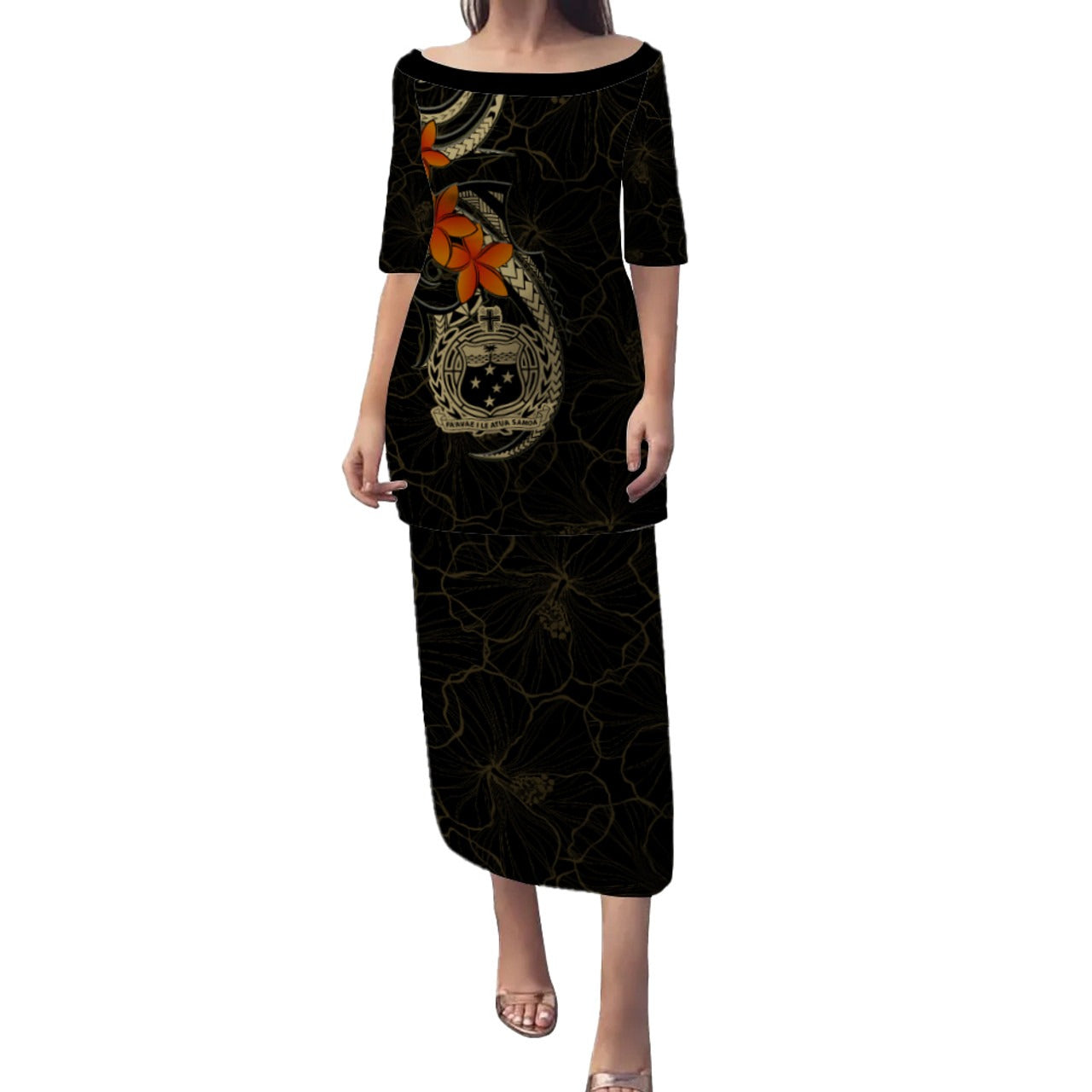 Samoa Combo Puletasi And Shirt Tribal Hibiscus Plumeria