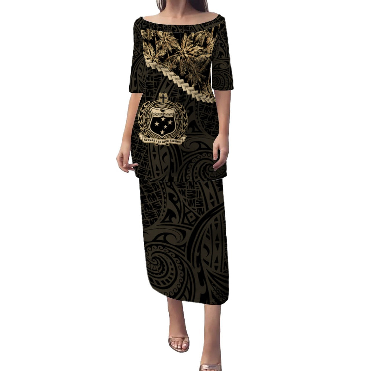 Samoa Combo Puletasi And Shirt Coconut Tree Style