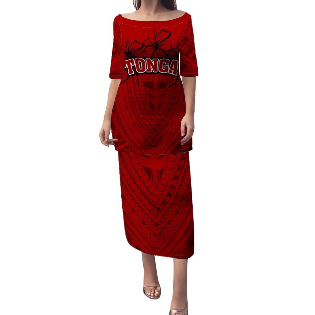 Tonga Combo Puletasi And Shirt Polynesian Hibiscus Style