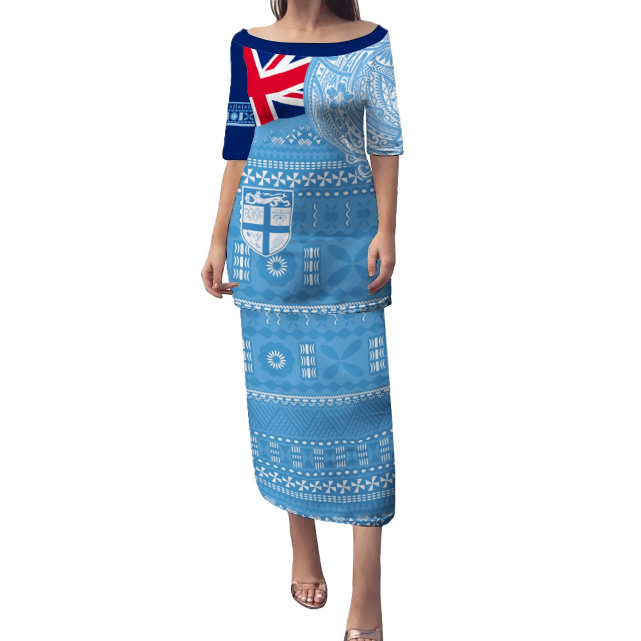 Fiji Combo Puletasi And Shirt Flag With Coat Of Arms