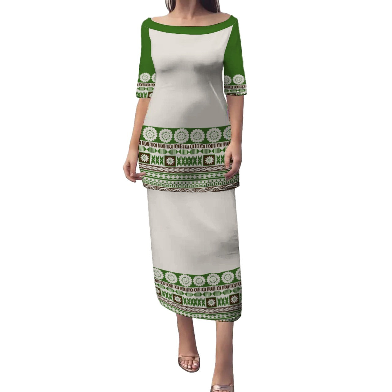 Fiji Combo Puletasi And Shirt Tapa Green Pattern