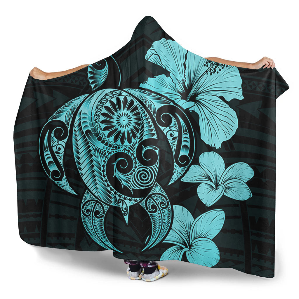 Hawaii Hooded Blanket Hibiscus Plumeria Mix Polynesian Turtle