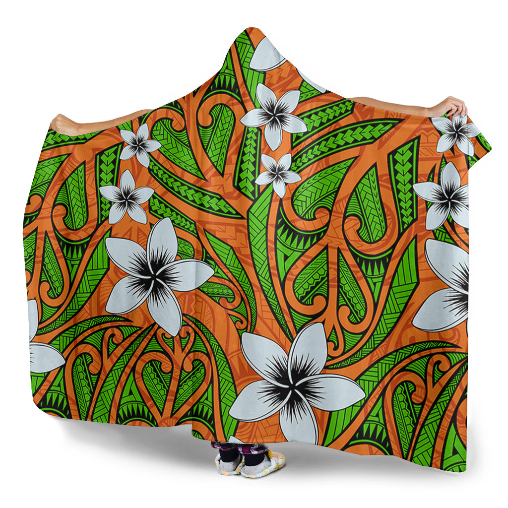 New Zealand Hooded Blanket Maori Pattern Plumeria