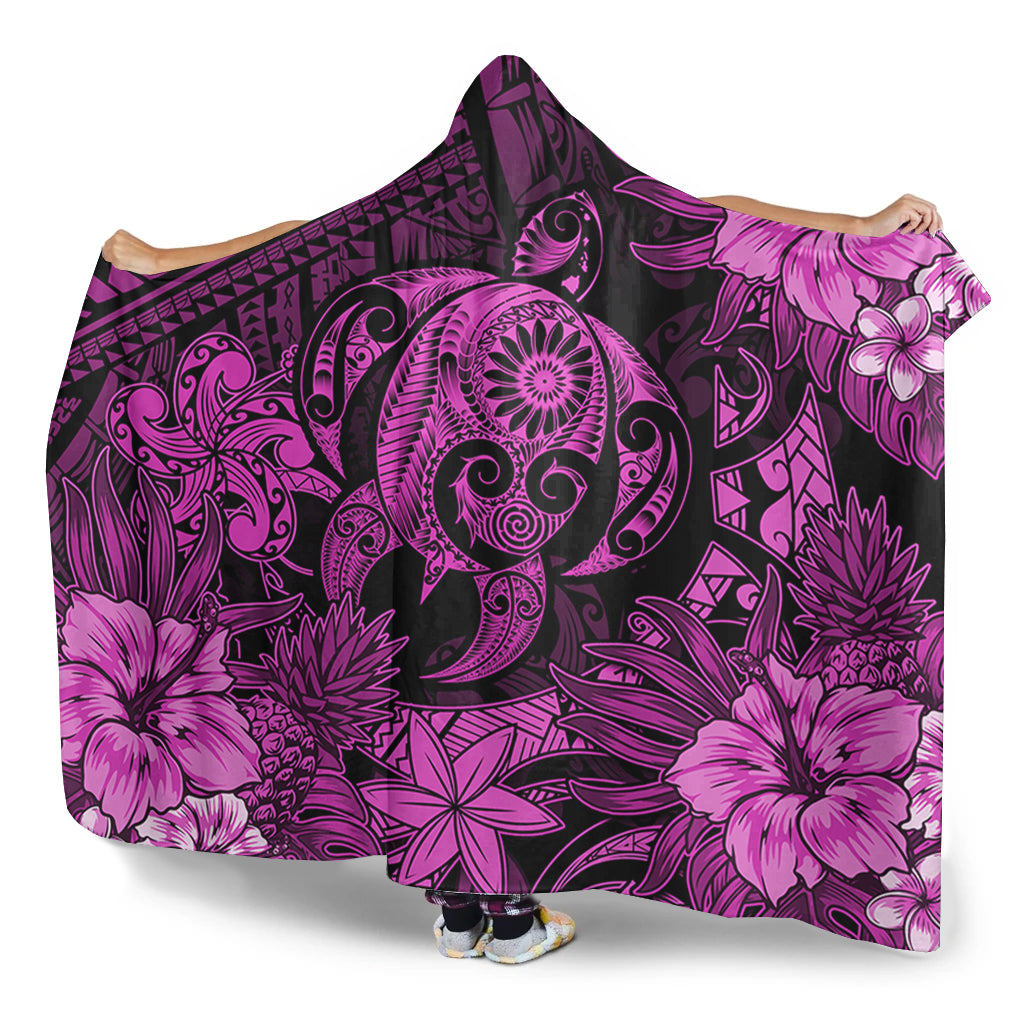 Hawaii Hooded Blanket Tribal Polynesia Sea Turtle Design Pacific Dream