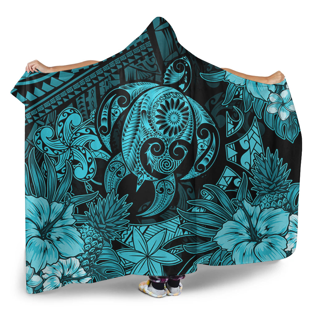 Hawaii Hooded Blanket Tribal Polynesia Sea Turtle Design Pacific Dream