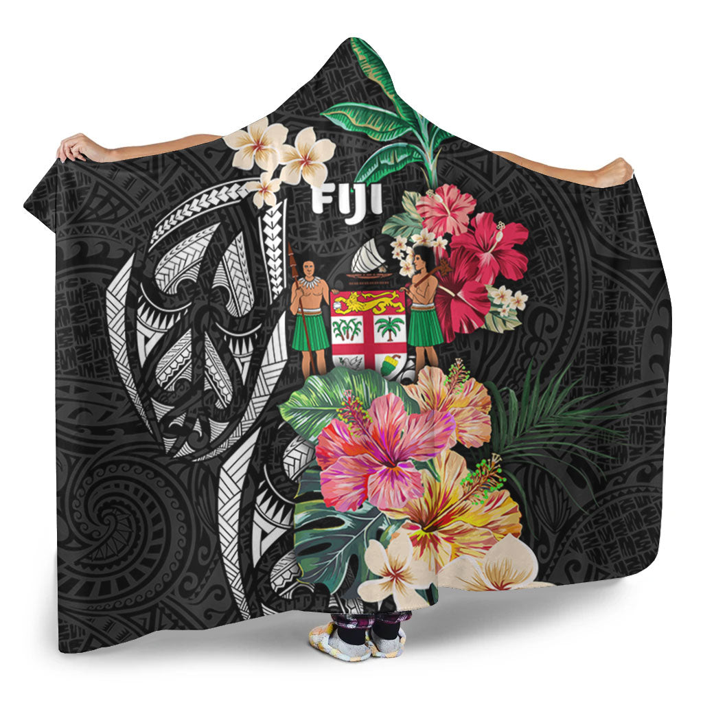 Fiji Hooded Blanket Coat Of Arms Polynesian With Hibiscus