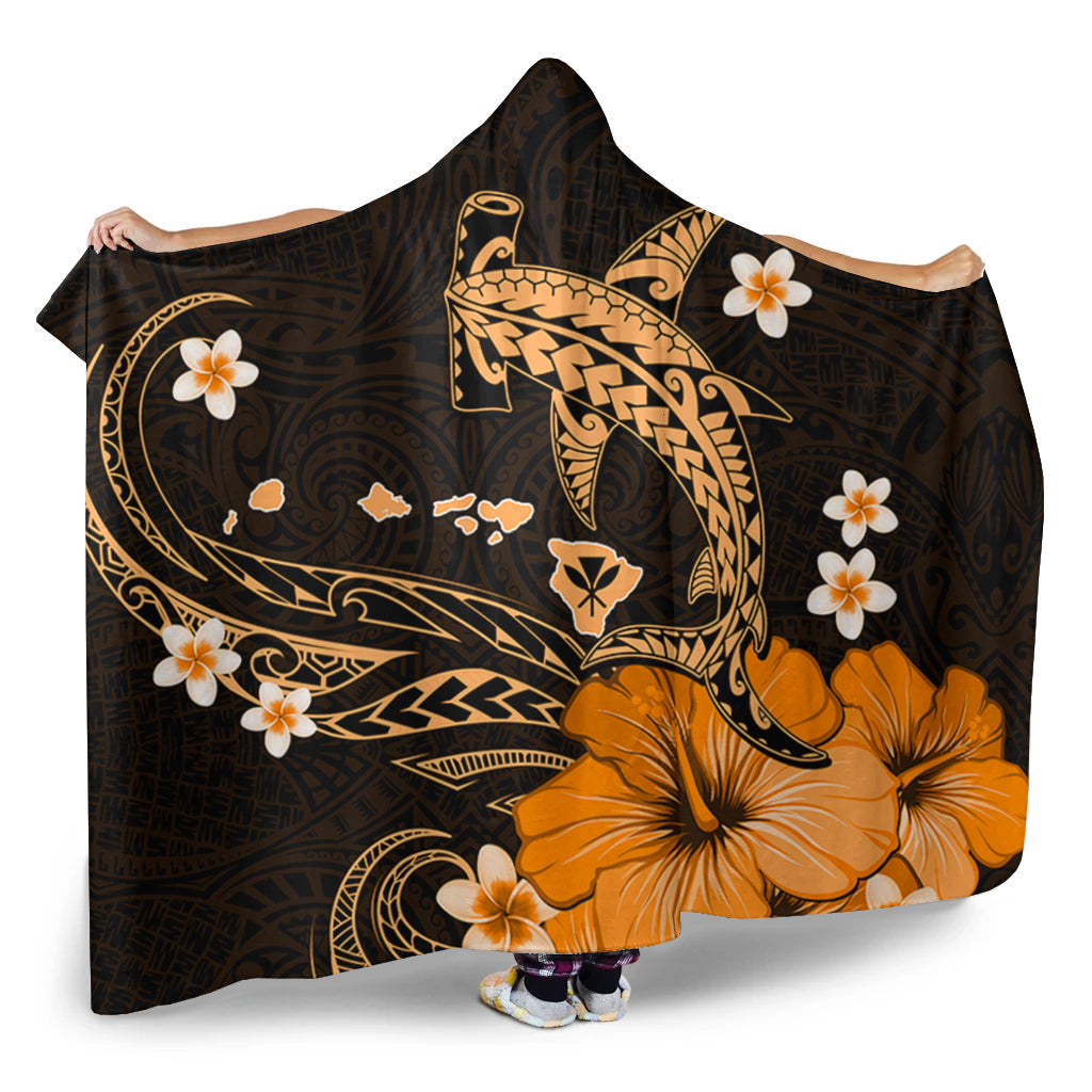 Hawaii Hooded Blanket Kanaka Map And Shark Tribal Tattoo
