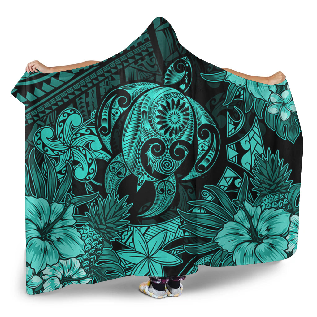 Hawaii Hooded Blanket Tribal Polynesia Sea Turtle Design Pacific Dream
