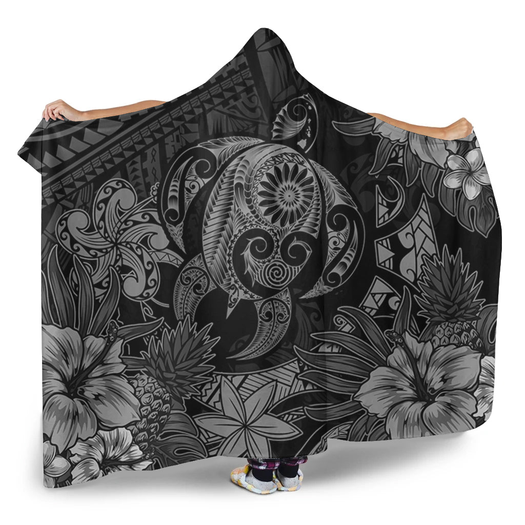 Hawaii Hooded Blanket Tribal Polynesia Sea Turtle Design Pacific Dream