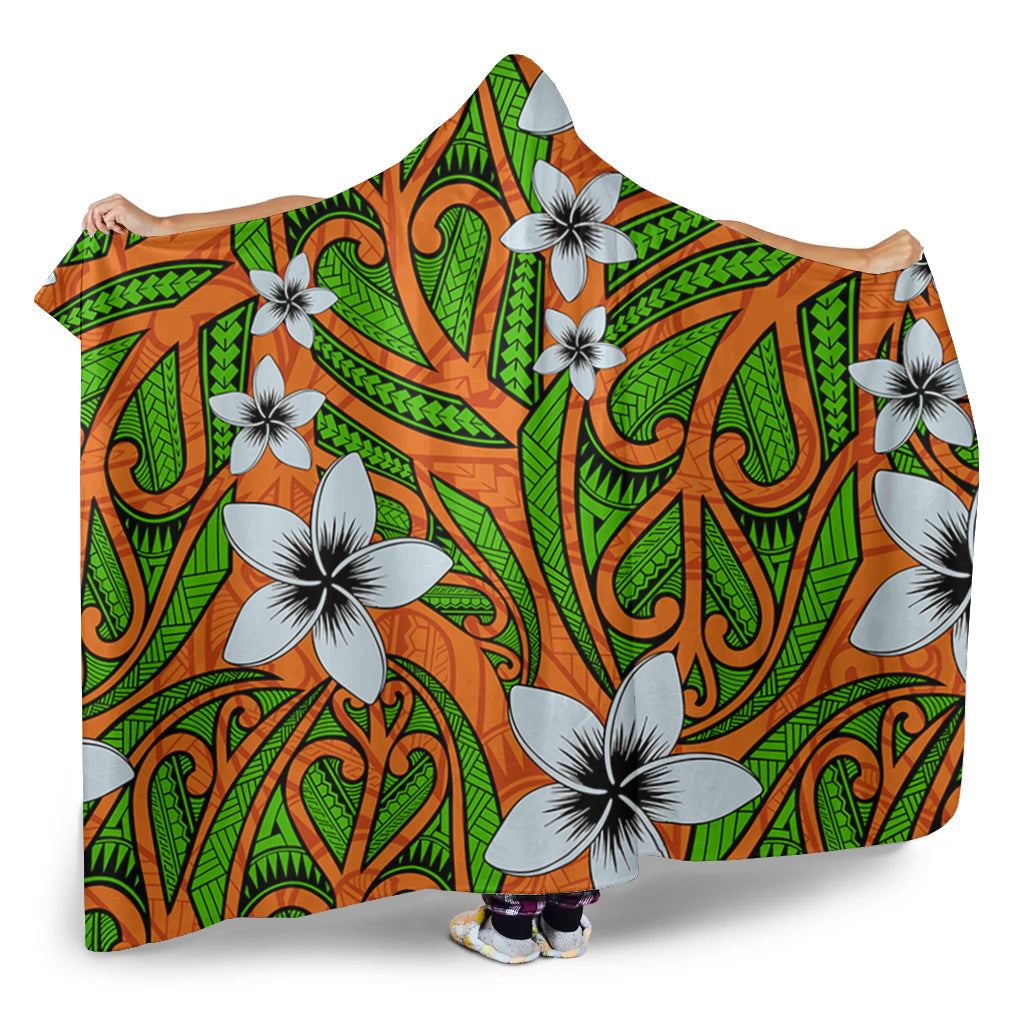New Zealand Hooded Blanket Maori Pattern Plumeria
