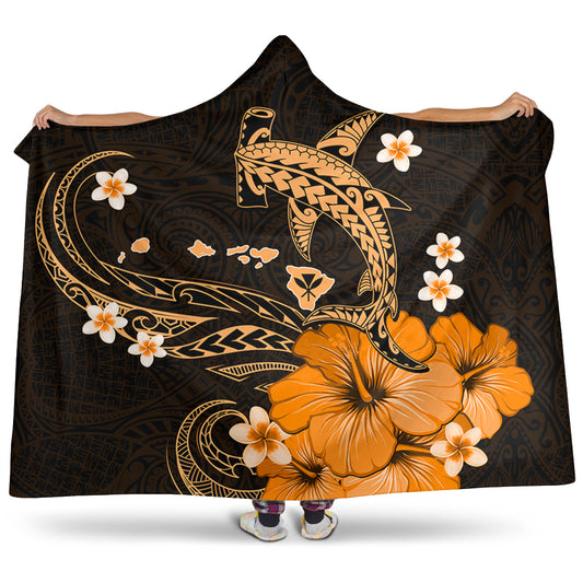 Hawaii Hooded Blanket Kanaka Map And Shark Tribal Tattoo
