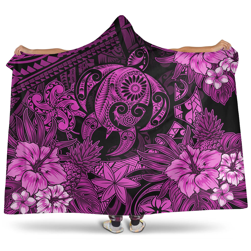 Hawaii Hooded Blanket Tribal Polynesia Sea Turtle Design Pacific Dream