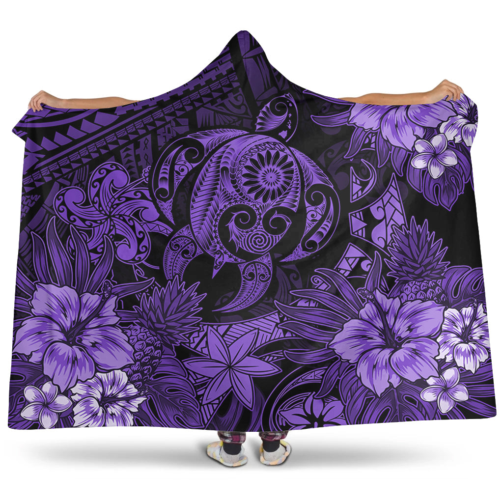 Hawaii Hooded Blanket Tribal Polynesia Sea Turtle Design Pacific Dream