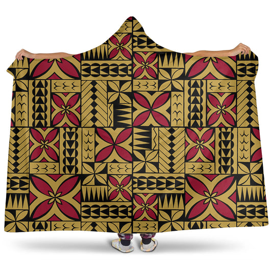 Samoa Hooded Blanket Siapo Design Tribal Pattern Yellow
