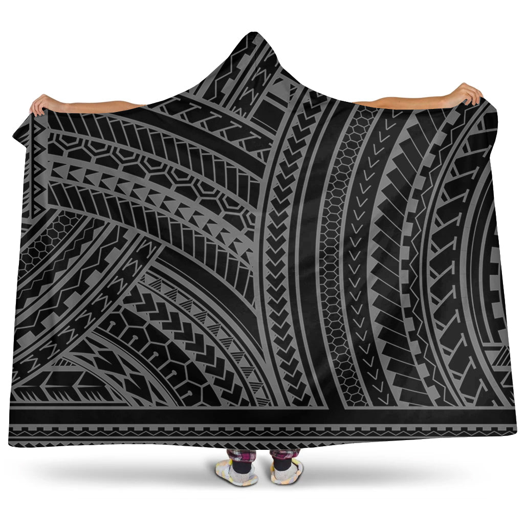 Hawaii Hooded Blanket Polynesia Pattern Gray