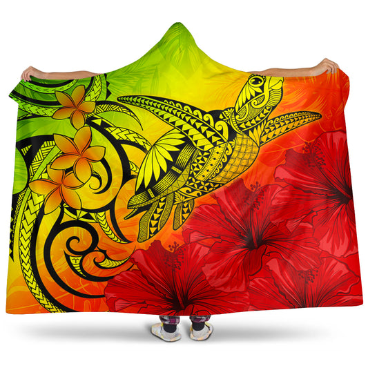 Hawaii Hooded Blanket Tribal Polynesia Tropical Hibiscus Flower
