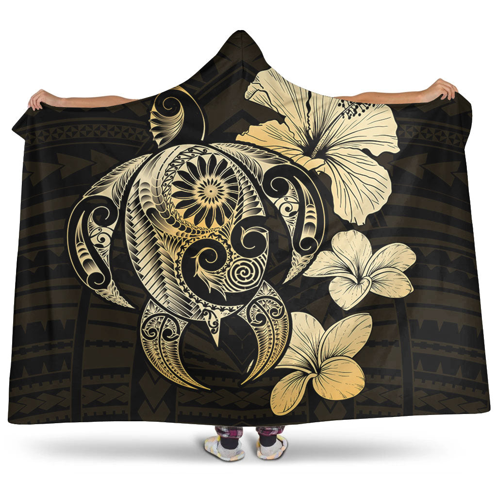 Hawaii Hooded Blanket Hibiscus Plumeria Mix Polynesian Turtle