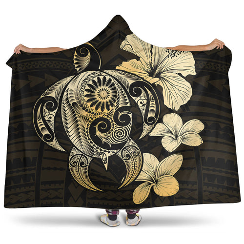 Hawaii Hooded Blanket Hibiscus Plumeria Mix Polynesian Turtle