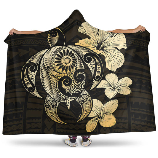 Hawaii Hooded Blanket Hibiscus Plumeria Mix Polynesian Turtle