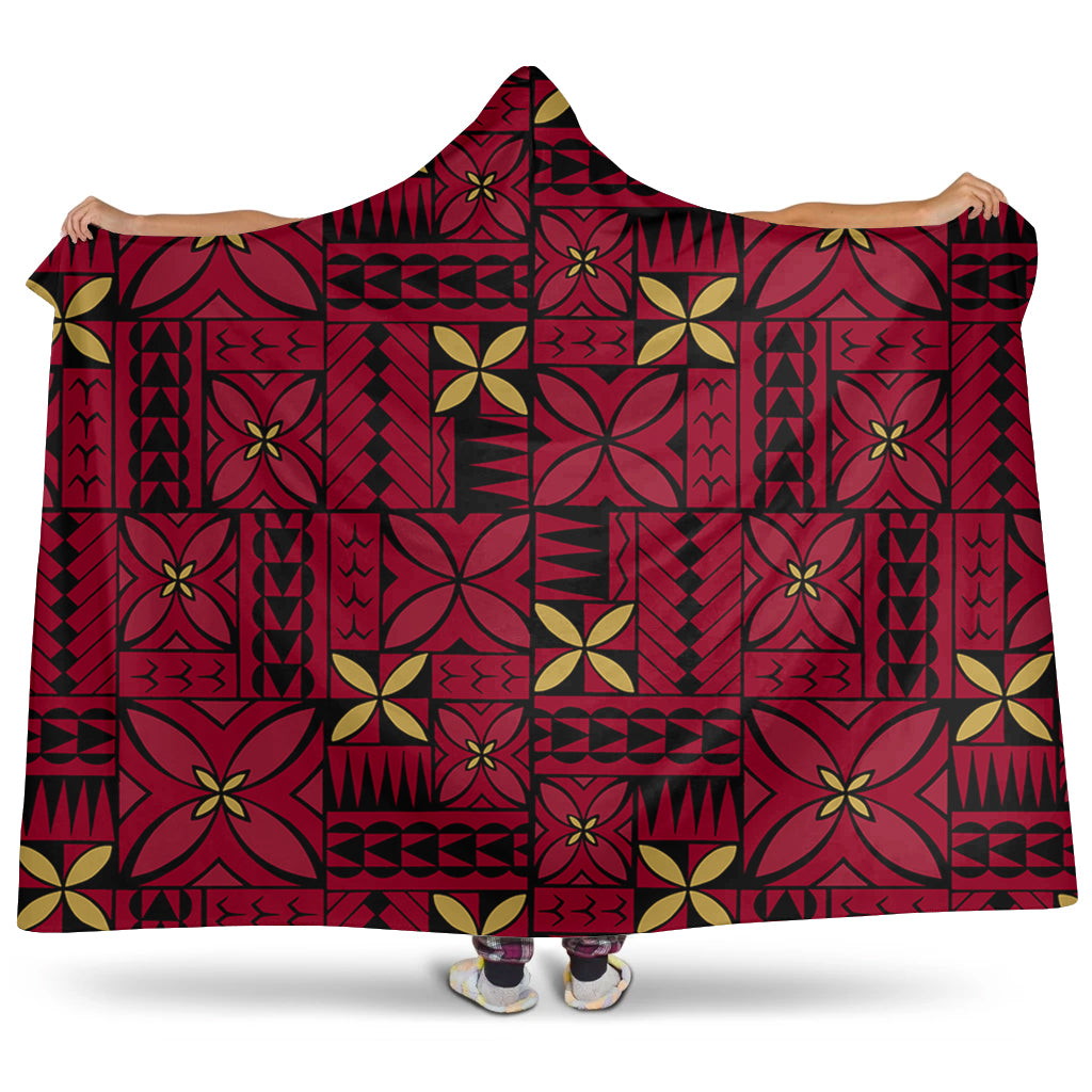 Samoa Hooded Blanket Siapo Design Tribal Pattern Red