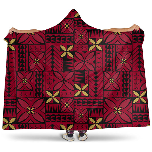 Samoa Hooded Blanket Siapo Design Tribal Pattern Red