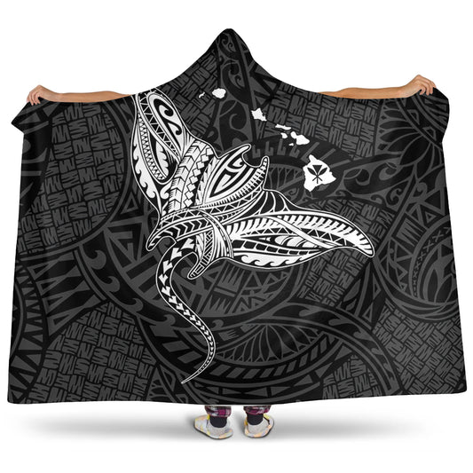 Hawaii Hooded Blanket Hawaiian Map Polynesian Tribal Ray Tattoo