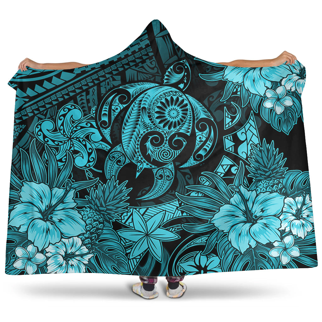 Hawaii Hooded Blanket Tribal Polynesia Sea Turtle Design Pacific Dream