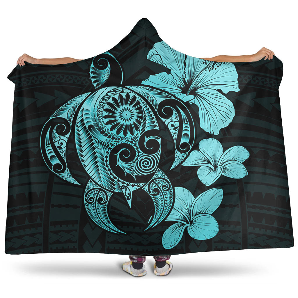 Hawaii Hooded Blanket Hibiscus Plumeria Mix Polynesian Turtle