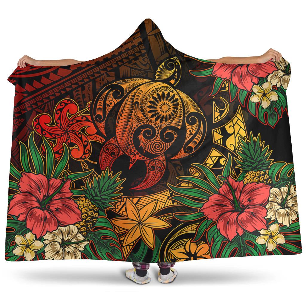 Hawaii Hooded Blanket Tribal Polynesia Sea Turtle Design Pacific Dream