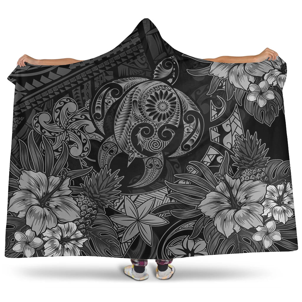 Hawaii Hooded Blanket Tribal Polynesia Sea Turtle Design Pacific Dream